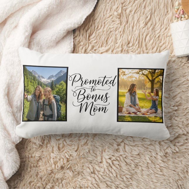 Almofada Lombar Bonus Mom Promoted Elegant Cursive Double Photo (Cobertor)