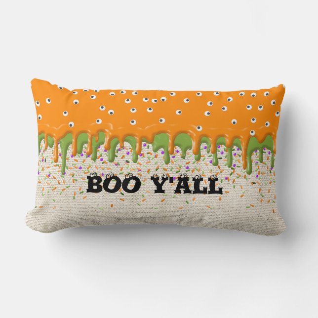 Almofada Lombar Boo Y'all Eyeball Sprinkles Linen Halloween Divert (Frente)