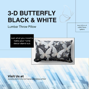 Almofada Lombar Borboleta 3D Travesseiro decorativo lombar preto e