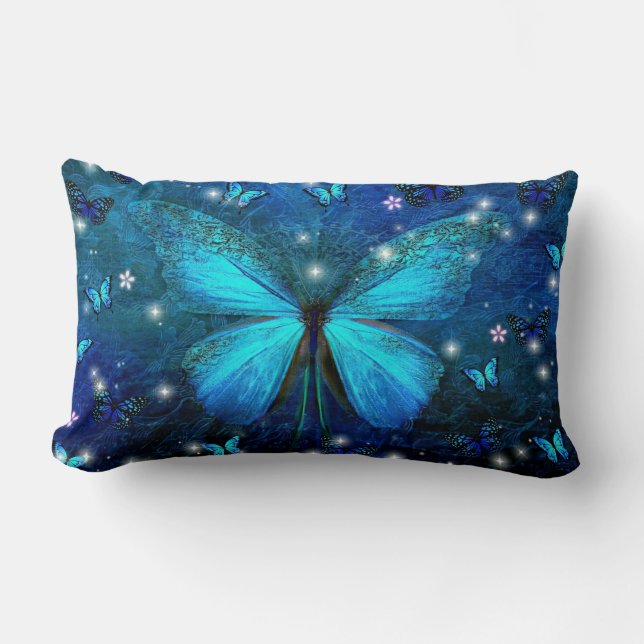 Almofada Lombar Borboleta Azul Elegante (Frente)