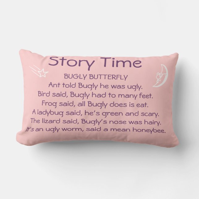 Almofada Lombar Borboleta Bugly Story time travesseiro rosa (Frente)