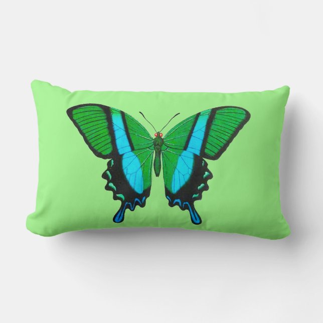 Almofada Lombar Borboleta-delta em verde, turquesa e preto (Frente)