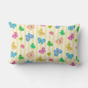 Almofada Lombar Borboletas Quilty Pastel em Faixa Amarela e Branca