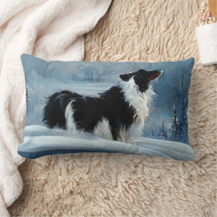 Almofada Lombar Borda Collie na paisagem de inverno com neve artís