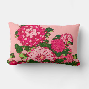 Almofada Lombar Borda da Flor Japonesa, Fúsia e Lum Rosa Coral