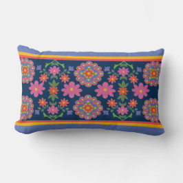 Almofada Lombar Borda Padrão Floral Rangoli, Travesseiro lombar az