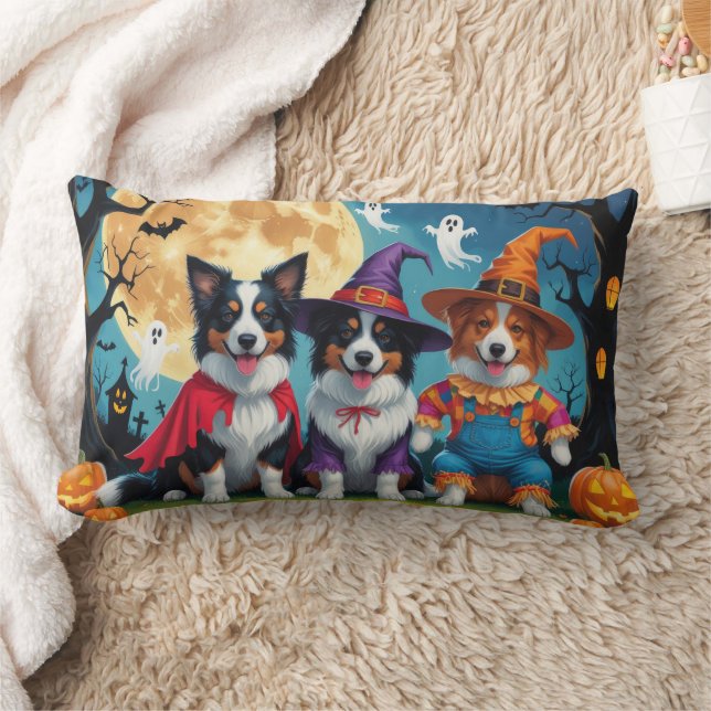 Almofada Lombar Bordo Cachorros Pumpkin Halloween Engraçado (Cobertor)