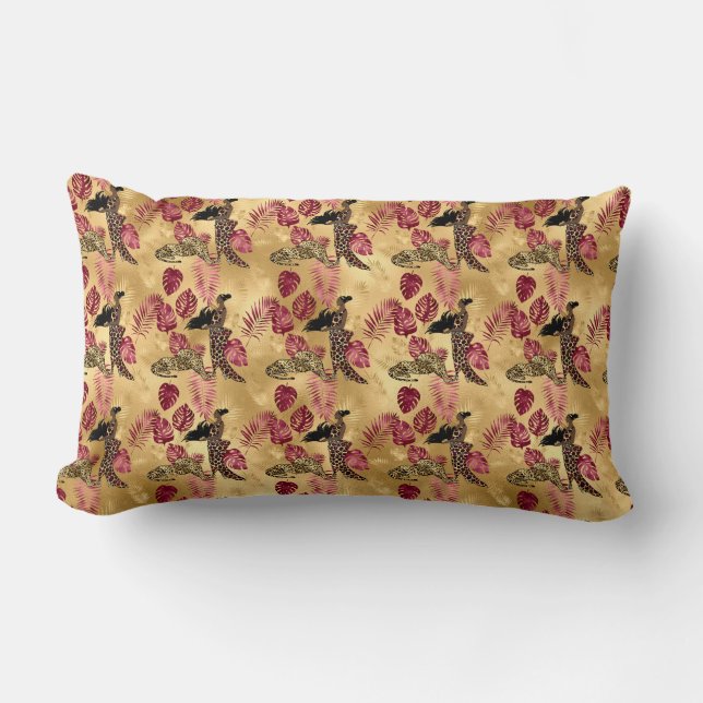 Almofada Lombar Bordô e Dourado Série Leopardo Design 4 (Frente)