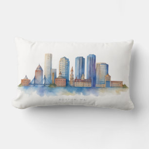 Almofada Lombar Boston City Skyline Watercolor Mães de Boston Mo