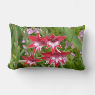 Almofada Lombar Botânica de Verão, Gladiolas Vermelhas e Brancas