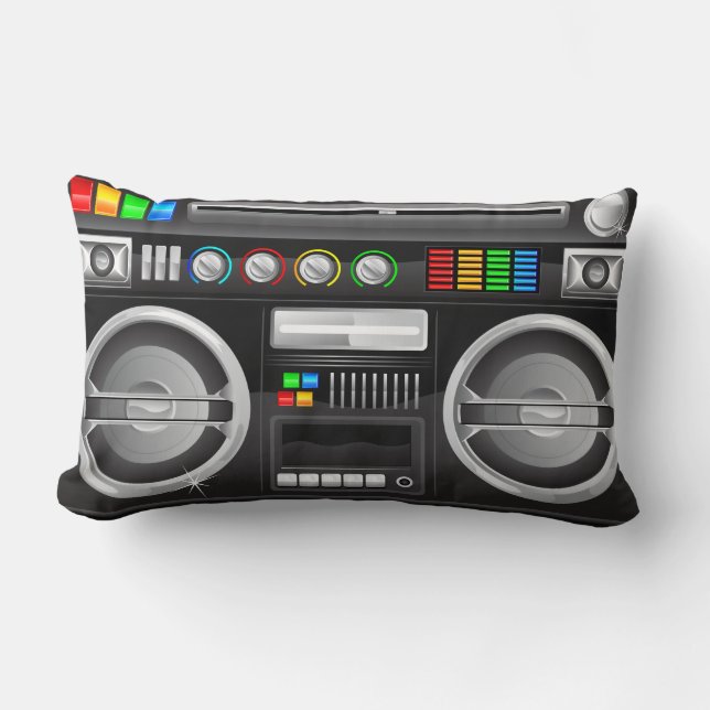 Almofada Lombar botões arco-íris retro boombox ghetto master (Frente)