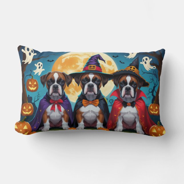 Almofada Lombar Boxer Dogs Pumpkin Halloween Engraçado (Frente)