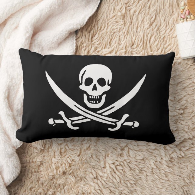 Almofada Lombar Branco, Bandeira Pirata, Calico Jack, Caveira e Cu (Cobertor)