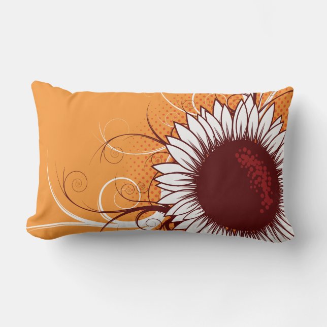 Almofada Lombar Branco e flor de Borgonha na laranja (Frente)
