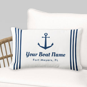 Almofada Lombar Branco náutico e nome de embarcação personalizada 