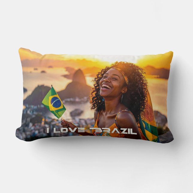 ALMOFADA LOMBAR BRASIL - EU AMO O BRASIL (Frente)
