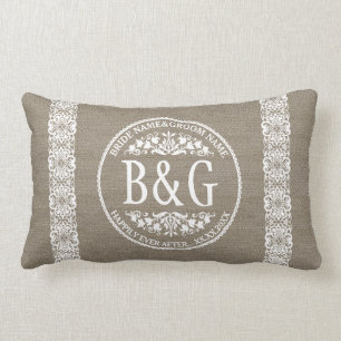 Almofada Lombar Bride&Groom personalizado Burlap&Lace