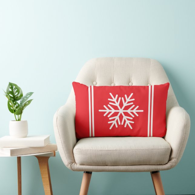 Almofada Lombar Bright Christms Red White Racing Stripes Snowflake (Cadeira)