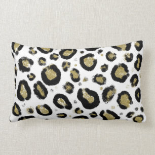 Almofada Lombar Brilho de Ouro Branco & Estampa de Leopardo Preto
