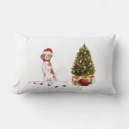 Almofada Lombar Brittany Natal Divertido Cachorro e Árvore