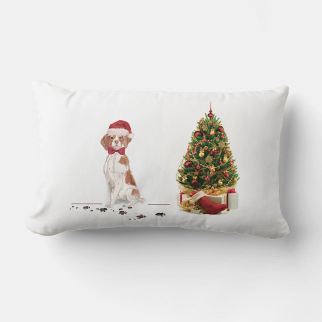 Almofada Lombar Brittany Natal Divertido Cachorro e Árvore (Frente)