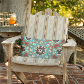 Almofada Lombar Brown Turquoise Red Orange Mandala Arte Tribal