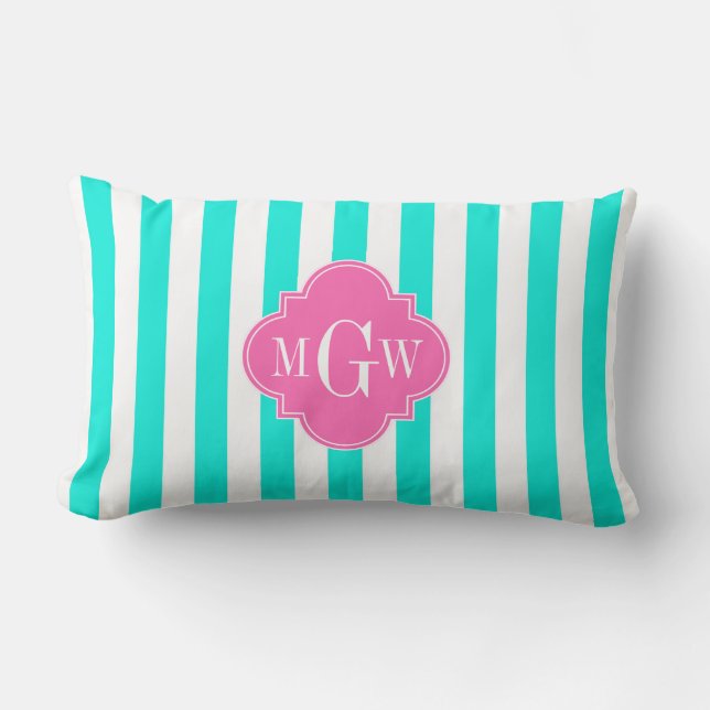 Almofada Lombar Brt Aqua Wt Stripe HotPink#2 Quatrefoil 3 Monogram (Frente)