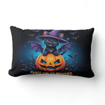 Bruxa de Gato Preto Fofo Sentada no Jack O Lantern
