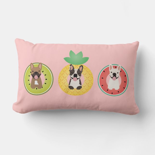 Almofada Lombar Bulls Franceses Em Fluxos De Piscina De Fruta (Frente)