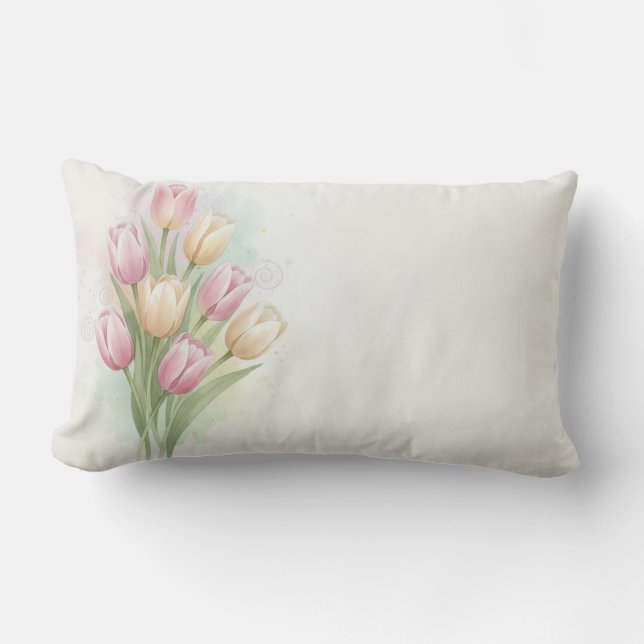 Almofada Lombar Buquê de Flores de Tulipa Rosa e Amarela (Frente)