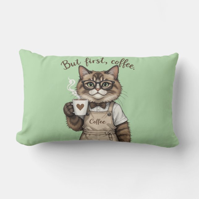 Almofada Lombar But First, Coffee Cat (Frente)