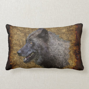 Almofada Lombar Cabeça do lobo cinzento no travesseiro decorativo