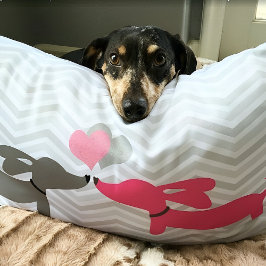 Almofada Lombar Cachorro Dachshund Amor e Corações Rosa e Cinza