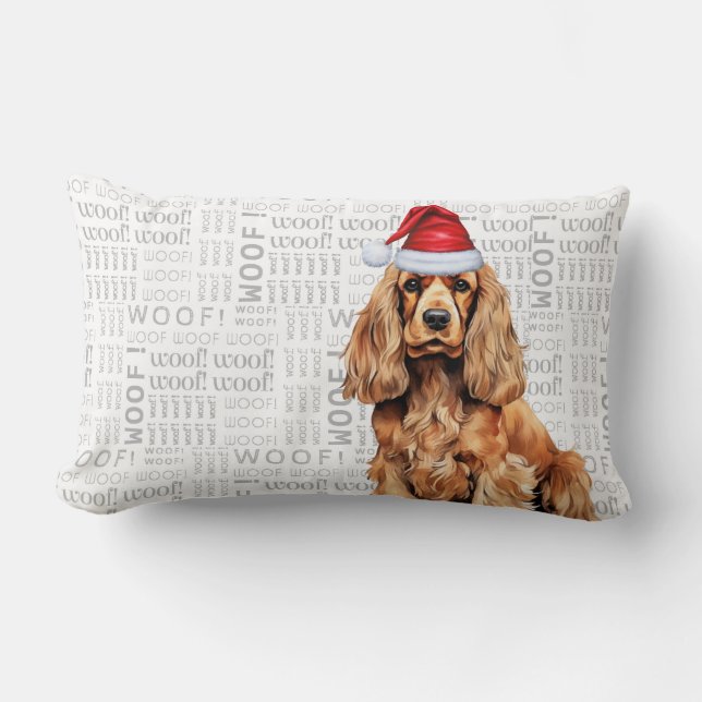 Almofada Lombar Cachorro de Natal Sobrevoado, Spaniel Woof Holiday (Frente)