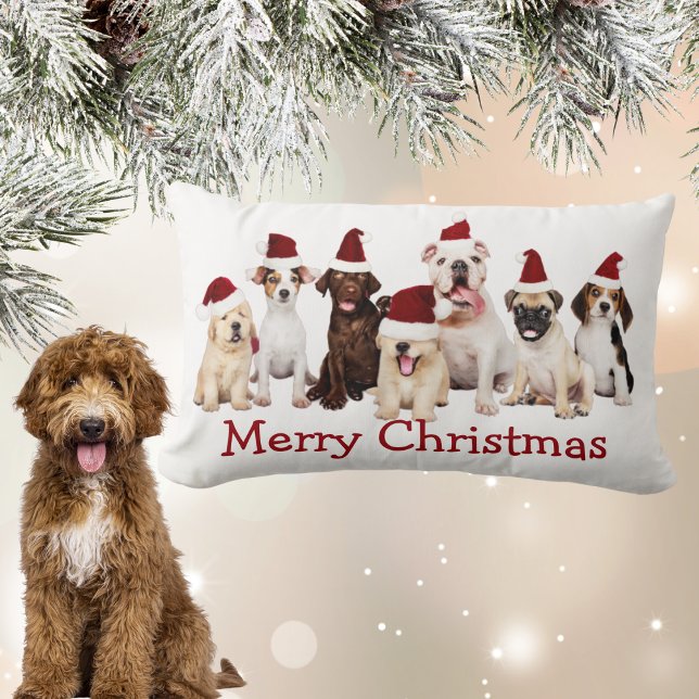 Almofada Lombar Cachorros, Cachorros De Natal Bonitos, (Cute Dog Lovers Christmas Lumbar Pillow)