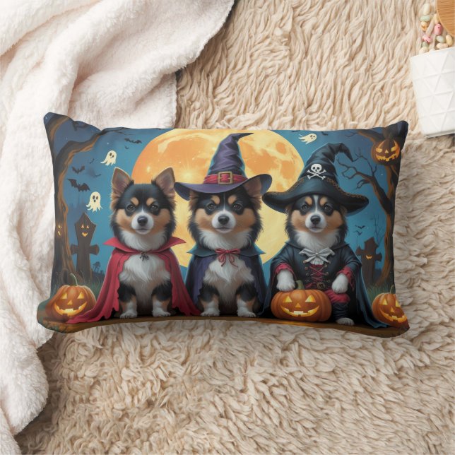 Almofada Lombar Cachorros Lapfinlandeses Pumpkin Halloween Engraça (Cobertor)
