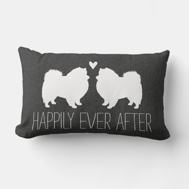 Almofada Lombar Cães Eskimo americanos com coração e texto (Frente)