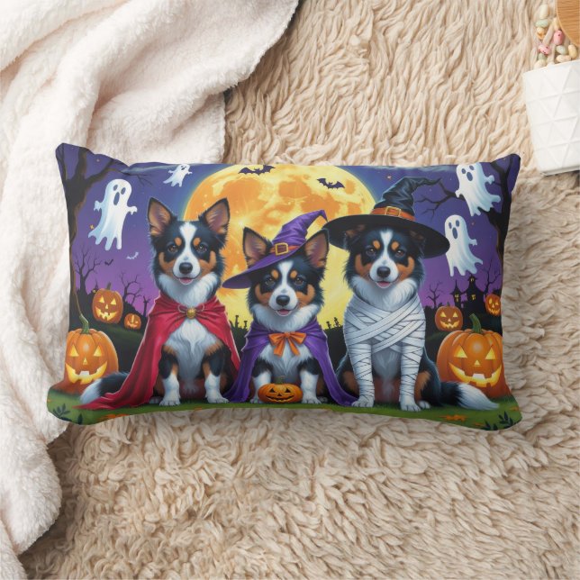 Almofada Lombar Cães Kelpies Australianos Pumpkin Halloween Engraç (Cobertor)