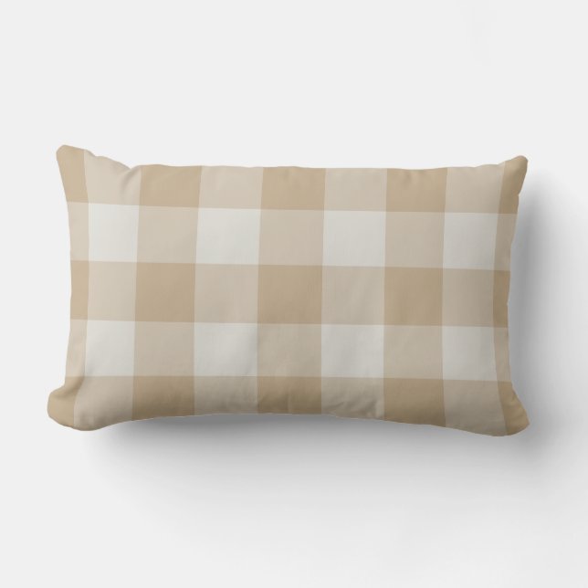 Almofada Lombar Camel e Cinza Buffalo Checam Padrão de Gingham (Frente)