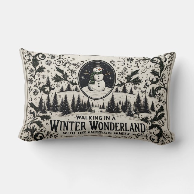 Almofada Lombar Caminhando em uma Wonderland de inverno Snowman (Verso)