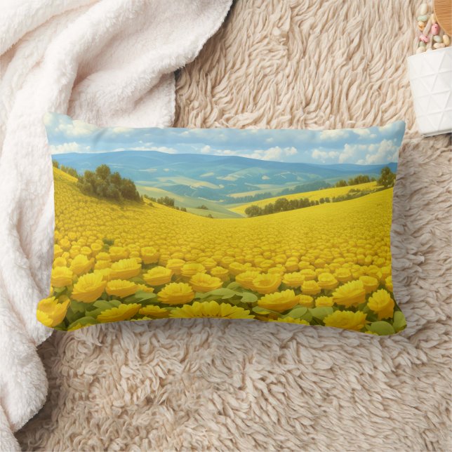 Almofada Lombar Campo Majestoso de Flores Amarelas, (Cobertor)