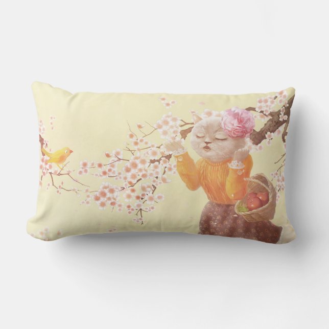 Almofada Lombar Cantando Gato com Flower Basket (Frente)