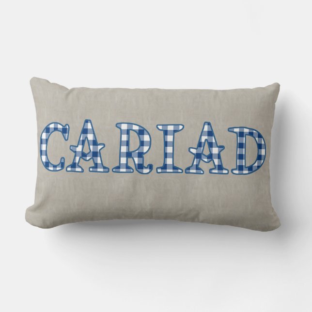 Almofada Lombar Cariad Welsh Check Design de texto Gingham em Burl (Frente)