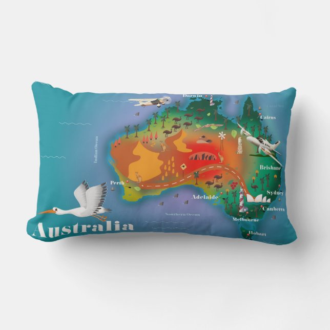 Almofada Lombar cartaz de viagem mapa da Austrália (Frente)