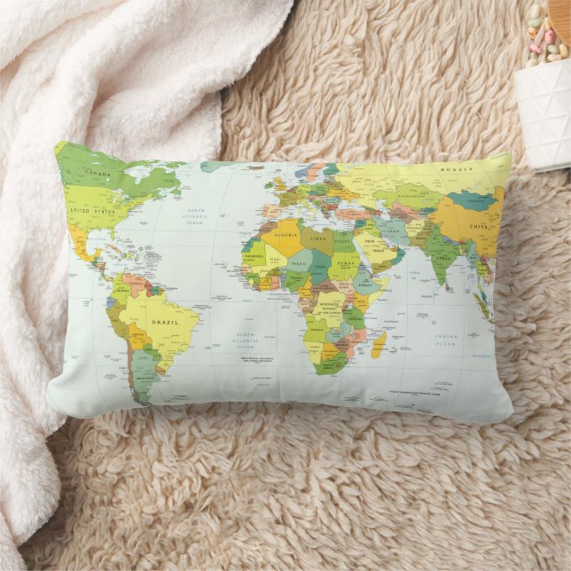 Almofada Lombar Cartaz do Atlas Político do Mapa Mundial: Decoraçã (Cobertor)