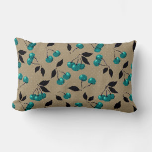 Almofada Lombar Cartoon folhas negras de cereja azul giro beige