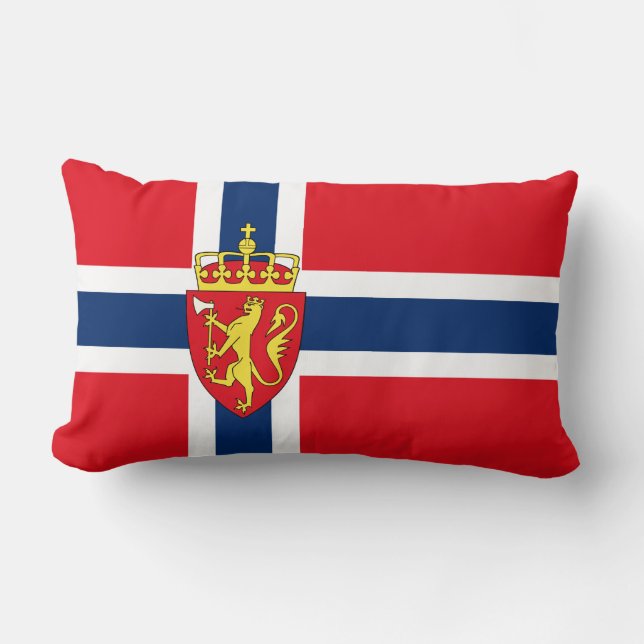 Almofada Lombar casaco de armas da Noruega sob pavilhão da Noruega (Frente)