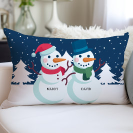 Almofada Lombar Casal Snowman Personalizado Nomes de Natal Persona