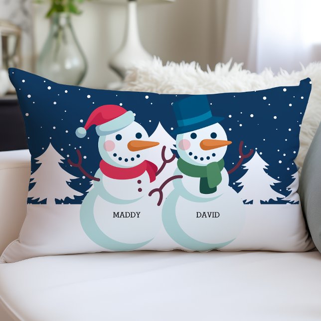 Almofada Lombar Casal Snowman Personalizado Nomes de Natal Persona (Criador carregado)