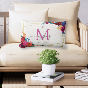 Almofada Lombar Casamento com Monograma Floral Moderno